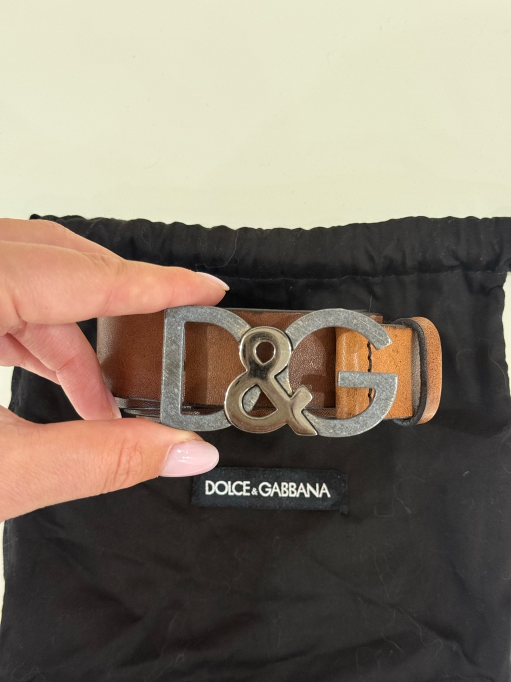Dolce & Gabbana Tan Brown Leather Belt with D&G Metal Logo Buckle